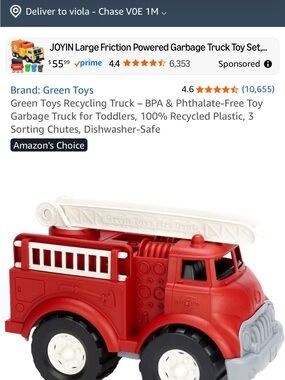 Green Toys Red Fire Truck Toy with White Ladder